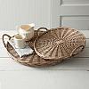 Set of Two Large Round Wicker Trays